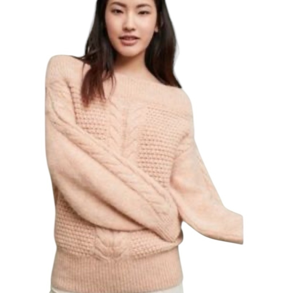 Sleeping On Snow Anthropologie Coastal Off The Shoulder Cable Knit Sweater Sz. L